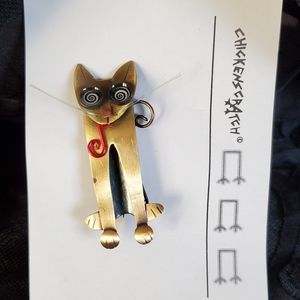 Chickenscratch Chicken Scratch Cat Brooch Pin New With Tags